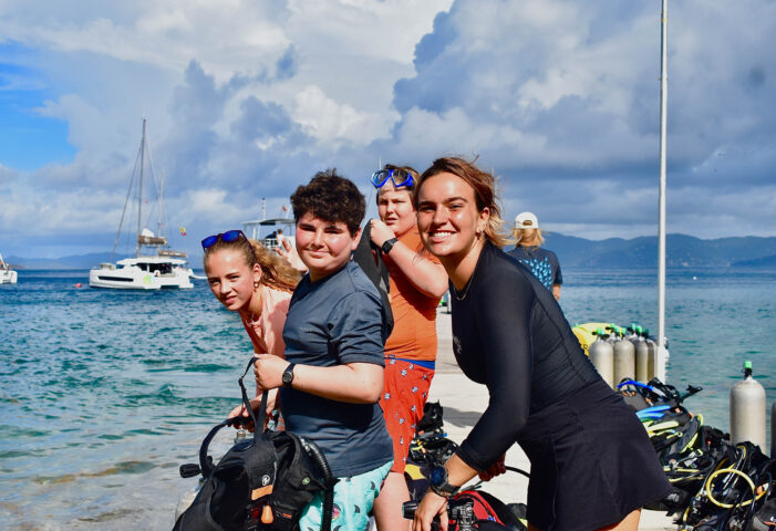 Campers getting ready to dive.