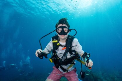 Teen diver underwater in the caribbean